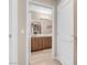 View of the bathroom featuring wood cabinets, modern finishes, and contemporary design at 8255 S Las Vegas Blvd # 1907, Las Vegas, NV 89123