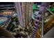 Night aerial view showcases Topgolf venue and the city's glittering skyline from a high-rise at 135 Harmon Ave # 3220, Las Vegas, NV 89109