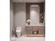 Chic powder room with marble floors, floating vanity and modern fixtures at 3 Climbing Canyon Dr, Henderson, NV 89052