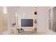 Bright bedroom with a TV, statement art, and a vanity with a stool at 3 Climbing Canyon Dr, Henderson, NV 89052