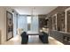 Elegant dining area with a long table, custom cabinets and bar area at 3 Climbing Canyon Dr, Henderson, NV 89052