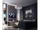 Contemporary living room with fireplace, featuring a modern chandelier and comfortable seating at 3 Climbing Canyon Dr, Henderson, NV 89052