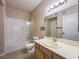 Bright bathroom featuring a shower over the bath, single sink vanity, and neutral decor at 9000 Las Vegas Blvd # 1097, Las Vegas, NV 89123