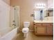 Neutral bathroom featuring a shower over the bath and single sink vanity at 9000 Las Vegas Blvd # 1097, Las Vegas, NV 89123