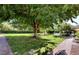 Serene backyard with lush greenery, mature trees, and a well-manicured lawn at 746 Oakmont Ave # 708, Las Vegas, NV 89109