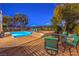 Inviting backyard with a sparkling pool, spa, and comfortable seating, ideal for outdoor gatherings and relaxation at 79 Rezzonico Dr, Henderson, NV 89011