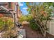 Cozy backyard featuring a stone pathway amidst well-maintained greenery and shade, perfect for outdoor relaxation at 2851 Glistening Grove Ave, Henderson, NV 89052