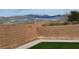 Low-maintenance backyard features synthetic grass, desert landscaping, and stunning mountain views at 4780 Lorenzo Way, Pahrump, NV 89061