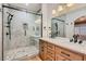 Modern bathroom features a glass shower and double sink vanity at 508 Indian Princess Dr # 104, Las Vegas, NV 89145