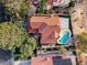 Stunning aerial view of a private backyard oasis with a sparkling pool and meticulously landscaped yard at 5501 Painted Sunrise Dr, Las Vegas, NV 89149