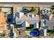 Aerial view shows a well-maintained property with a pool, green space and mature landscaping at 1630 Sundown Dr, Henderson, NV 89002