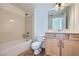 Full bathroom with vanity, toilet, and tub with shower at 2148 Shadow Canyon Dr, Henderson, NV 89044
