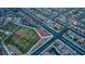 Bird's eye view captures a well-planned community with sports courts, a park, and tidy streets at 4423 Creekside Cavern Ave, North Las Vegas, NV 89084