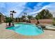 Inviting backyard oasis featuring a sparkling pool, lush landscaping, and decorative water features at 6971 Moaning Cavern St, Las Vegas, NV 89131
