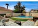 Relaxing backyard with a sparkling pool, inviting lounge chairs, and charming landscaping for outdoor enjoyment at 947 Rainbow Rock St, Las Vegas, NV 89123