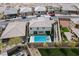 Aerial view of backyard featuring a modern rectangular pool with a spa and artificial turf at 12346 Valley Chase Ave, Las Vegas, NV 89138
