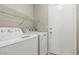 Functional laundry room with modern washer and dryer and wire shelving at 6312 Monarch Creek St, Las Vegas, NV 89130