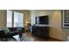 Cozy living room features sleek furnishings, city views, and a modern entertainment center at 3750 Las Vegas Blvd # 3510, Las Vegas, NV 89158