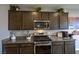 Contemporary kitchen with stainless steel appliances and granite countertops offers both style and function at 9160 Lynea Ct, Las Vegas, NV 89178