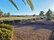 Backyard area with beautiful desert landscaping and golf course views at 9937 Villa Ridge Dr, Las Vegas, NV 89134