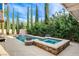 A serene backyard pool and spa provide relaxation, surrounded by lush landscaping and tall trees at 10671 Capesthorne Way, Las Vegas, NV 89135