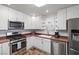 Charming kitchen featuring white cabinetry, stainless steel appliances and a neutral sink with faucet at 1160 Huracan St, Pahrump, NV 89048