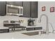 Close-up of the kitchen counter showcasing modern appliances and elegant design with sleek fixtures at 333 Aravalli Crest St, Henderson, NV 89015