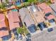 Aerial view of the property showcasing its rooftop, adjacent homes and manicured lawns at 4921 Lazy Day Ct, Las Vegas, NV 89131