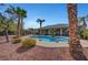 Backyard featuring a custom pool, desert landscaping, cabana and privacy walls at 8370 Unicorn St, Las Vegas, NV 89131