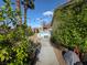 Landscaped backyard featuring a hot tub, palm trees, and desert plants under a blue sky with string lights at 388 Coronado Dr, Henderson, NV 89015