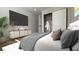 Serene bedroom with contemporary decor, plush bedding, TV, stylish furniture and closet at 4050 Pacific Harbors Dr # 209, Las Vegas, NV 89121