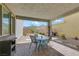 Covered patio with paved flooring, outdoor seating, and a view of the landscaped backyard at 410 Gracious Way, Henderson, NV 89011