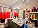 Bathroom featuring double sinks, shower with curtains, and storage shelves at 5225 W Reno Ave # 219, Las Vegas, NV 89118