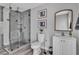 Modern bathroom featuring a glass shower and a white vanity at 5700 N Torrey Pines Dr, Las Vegas, NV 89130