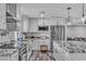 Modern kitchen with stainless steel appliances, granite countertops, and white cabinetry at 5700 N Torrey Pines Dr, Las Vegas, NV 89130