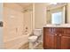 Bathroom featuring a shower-tub combination, vanity, and tile floors at 2229 Suffron Hills Ct, Henderson, NV 89044