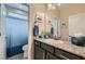 Bathroom with granite countertops and a shower/tub combo at 2664 Ornate Regiment St, Henderson, NV 89044