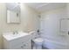 Bright bathroom featuring a vanity, toilet, and shower-tub combination with white walls at 605 S Royal Crest Cir # 20, Las Vegas, NV 89169