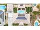 Aerial view of a solar-paneled home, lush backyard, and sparkling pool at 8369 Eagle Estates Ct, Las Vegas, NV 89131