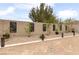 A well manicured backyard with decorative wall art and desert landscaping at 8369 Eagle Estates Ct, Las Vegas, NV 89131