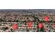 An aerial shot of a residential neighborhood with tree lined streets and single-story homes at 9625 Beach Water Cir, Las Vegas, NV 89117