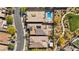 Aerial view of the homes and the area around it, including the backyard with the pool at 10348 Bressana Dr, Las Vegas, NV 89135