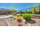 Well-maintained backyard with various plants, rocks, and synthetic grass patches at 10348 Bressana Dr, Las Vegas, NV 89135