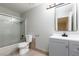 Stylish bathroom featuring a shower over tub and a modern vanity at 257 N Lamb Blvd # E, Las Vegas, NV 89110