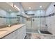 Modern bathroom featuring a glass shower, dual sinks, and stylish tile accents at 263 Baring Cross St, Henderson, NV 89074