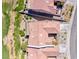 An aerial view of a beautiful home showcasing the backyard, patio, and landscaping at 2734 Grand Forks Rd, Henderson, NV 89052