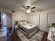 The interior primary bedroom features carpeted floors, closet and a ceiling fan at 2804 Marlin Ave, Las Vegas, NV 89101