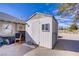 Exterior view of shed featuring wood construction and a gated enclosure at 4838 N Tioga Way, Las Vegas, NV 89149