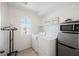 Laundry room with a washer, dryer, microwave and compact refrigerator at 10415 Andele Ave, Las Vegas, NV 89166