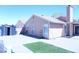 Backyard featuring a large concrete patio, shed, privacy wall, and patch of artificial turf at 115 Parrish Ln, Las Vegas, NV 89110